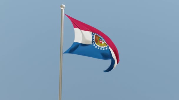 Missouri Flag Flagpole Flag Fluttering Wind Usa National Flag — Video