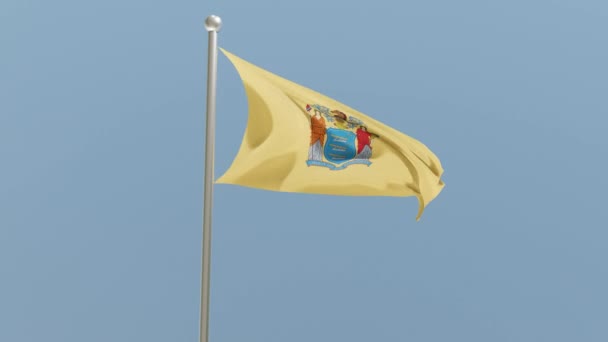 New Jersey Flag Flagpole Flag Fluttering Wind Usa National Flag — Vídeo de Stock