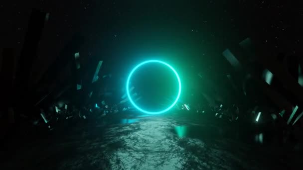 Abstract Neon Video Footage Glowing Circle Crystals Space Neon Object — Wideo stockowe