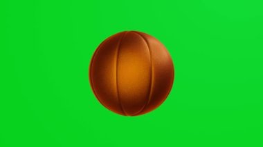 Golden basketball ball rotates on green screen background. Chroma key.