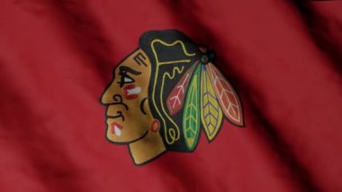 Chicago Blackhawks hockey club flag waving in the Wind. Chicago Blackhawks HC.