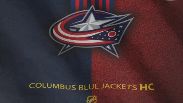 Columbus Blue Jackets Σημαία Χόκεϊ Club Κυματίζει Στον Άνεμο Μπλε — Αρχείο Βίντεο