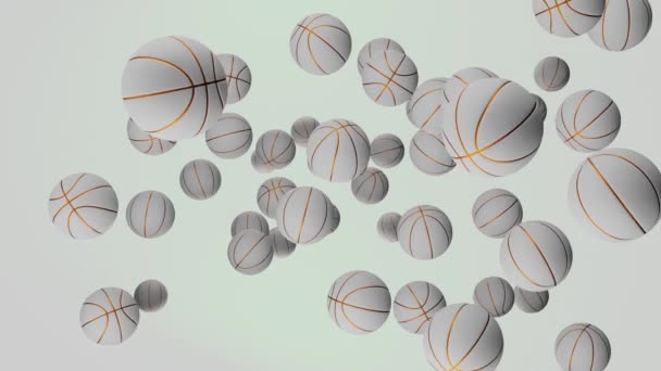 Basketball Balls Fly Camera White Background Sport Concept — Vídeo de Stock