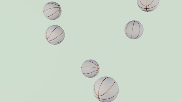 Basketball Balls Falling White Background Sport Concept — Stockvideo