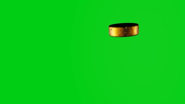 Golden Hockey Puck Chromakey Background Realistic Hockey Attribute Rotation — Video Stock