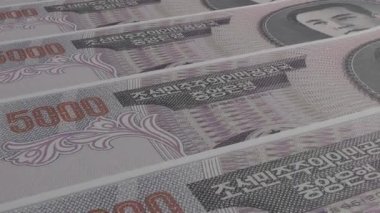 5000 South Korean won money composition. Financial background. Many banknotes and wads of money. Business or economy concept. Cash.