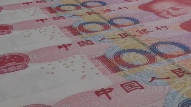 100 Chinese Yuan Money Composition Financial Background Many Banknotes Wads — Stockvideo