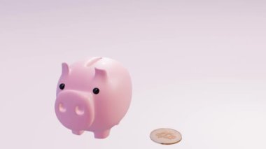 Piggy bank and Bitcoin. Crypto currency. BTC. Savings in cryptocurrency.
