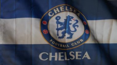 Chelsea football club flag waving in the Wind. Chelsea FC.