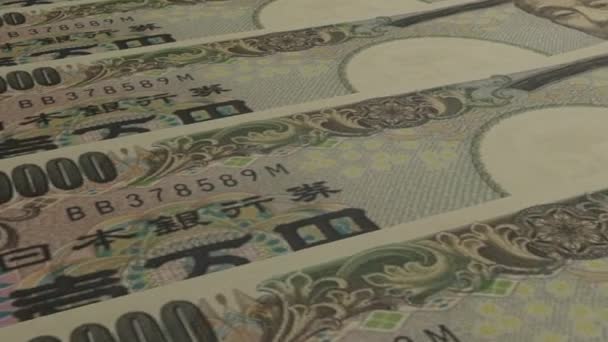 10000 Japanese Yen Money Composition Financial Background Many Banknotes Wads — 图库视频影像