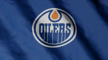 Edmonton Oilers hockey club flag waving in the Wind. Edmonton Oilers HC.