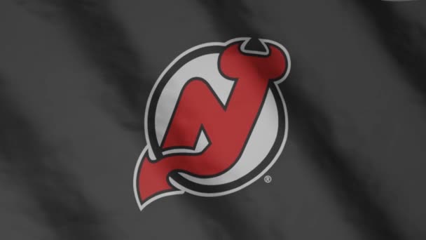 New Jersey Devils Hockey Club Flag Waving Wind New Jersey — Vídeos de Stock