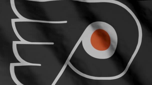 Флаг Хоккейного Клуба Филадельфия Флайерз Размахивает Ветром Филадельфия Флайерз — стоковое видео