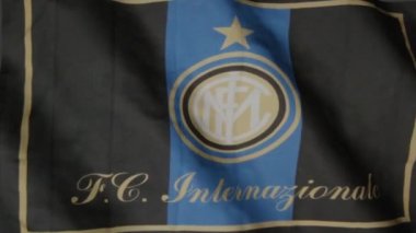 Internazionale football club flag waving in the Wind. Internazionale FC.