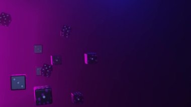 Purple dice flying on gradient background. Gambling concept. Casino.