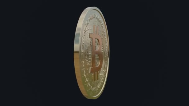 Golden Bitcoin Sign Rotation Black Background Crypto Currency Concept Btc — Vídeo de stock