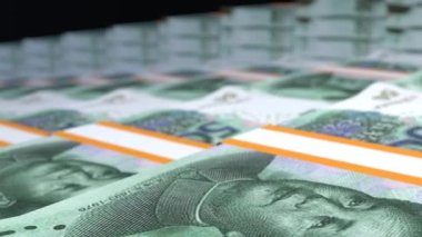 50 Chinese yuan money composition. Financial background. Many banknotes and wads of money. Business or economy concept. Cash.