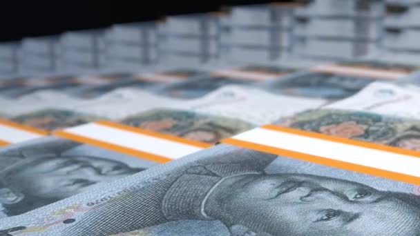 Κινέζικα Γιουάν Σύνθεση Χρημάτων Οικονομικό Υπόβαθρο Πολλά Χαρτονομίσματα Και Πολλά — Αρχείο Βίντεο