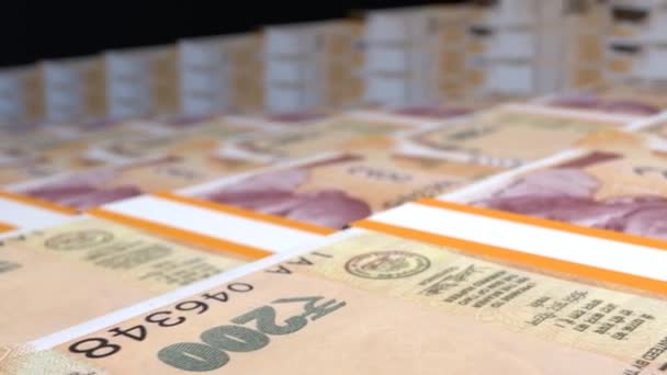 200 Индийских Рупий Финансовый Фон Много Банкнот Пачек Денег Концепция — стоковое видео