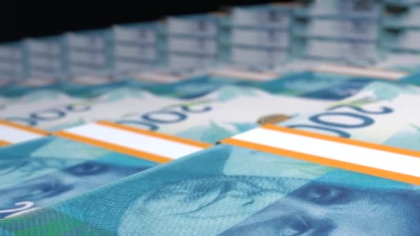 200 Israeli Shekels Money Composition Financial Background Many Banknotes Wads — Vídeo de Stock