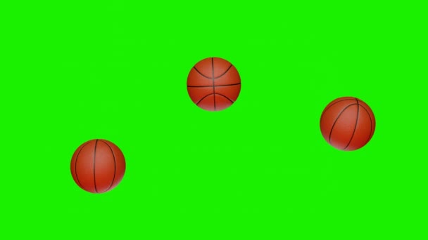 Veel Basketbal Ballen Vallen Neer Chromakey Achtergrond Basketbal — Stockvideo