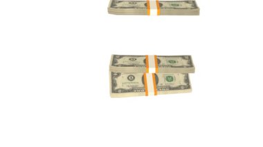 2 US dollar money composition. Financial background. Many banknotes and wads of money. Business or economy concept. Cash.