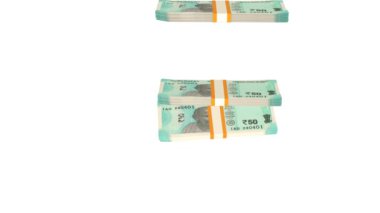 50 Indian rupees money composition. Financial background. Many banknotes and wads of money. Business or economy concept. Cash.
