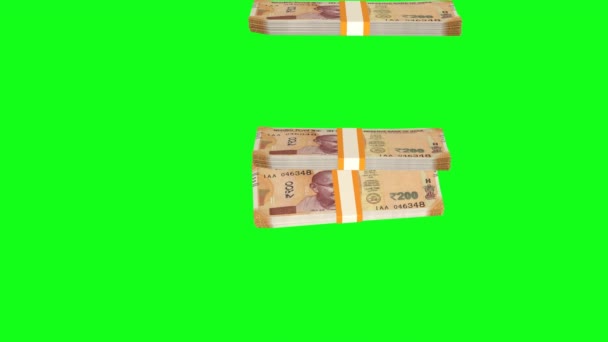 200 Индийских Рупий Финансовый Фон Много Банкнот Пачек Денег Концепция — стоковое видео