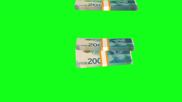 200 Israeli Shekels Money Composition Financial Background Many Banknotes Wads — Vídeos de Stock