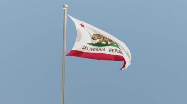 California flag on flagpole. CA flag fluttering in the wind. USA. National flag.
