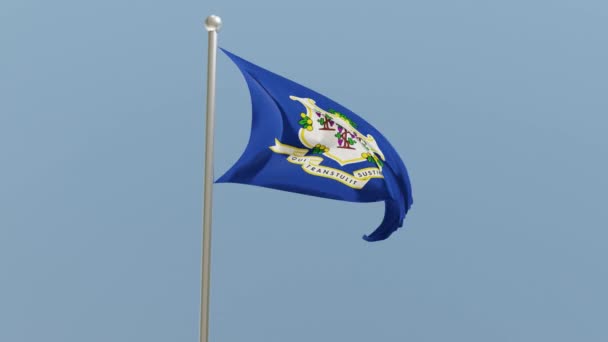 Connecticut Flag Flagpole Flag Fluttering Wind Usa National Flag — Wideo stockowe