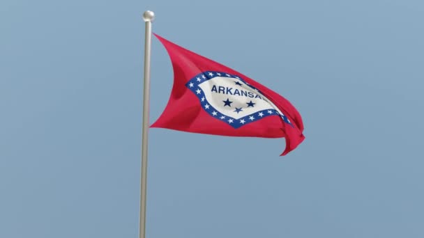 Флаг Арканзаса Флагштоке Флаг Развевается Ветру Сша Государственный Флаг — стоковое видео