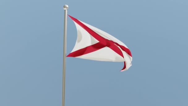 Alabama Flag Flagpole Flag Fluttering Wind Usa National Flag — Wideo stockowe