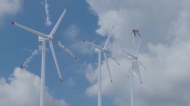 Windmill farm in sunny weather. Renewable energy concept. Eco power. Alternative energy. Electricity.