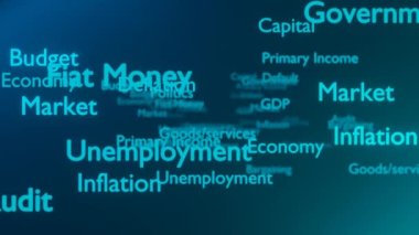 Economy background. Business terms. Money, politics employment GPD Intro