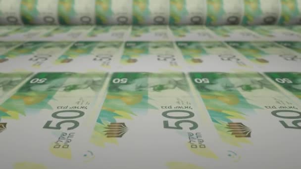 Ізраїльські Шекелів Банкноти Друкарській Машинці Відео Друку Готівки Банкноти — стокове відео