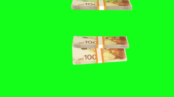 100 Israeli Shekels Money Composition Financial Background Many Banknotes Wads — Vídeos de Stock