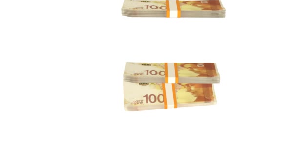 100 Israeli Shekels Money Composition Financial Background Many Banknotes Wads — Vídeo de Stock