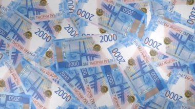 2000 Russian rubles money composition. Financial background. Many banknotes and wads of money. Business or economy concept. Cash.