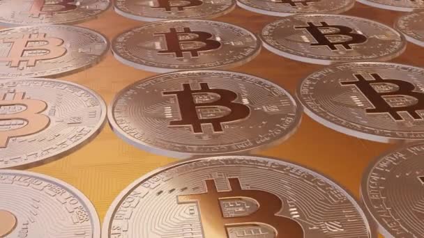 Golden Bitcoin Coins Background Crypto Currency Concept Btc — Stockvideo