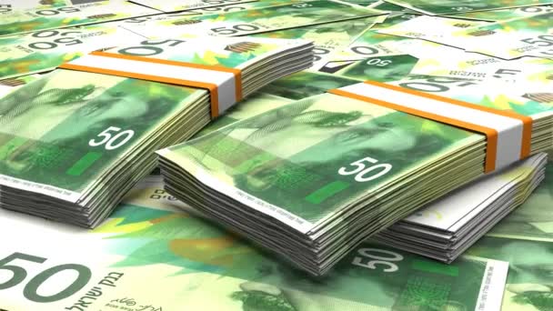 Israeli Shekels Money Composition Financial Background Many Banknotes Wads Money — ストック動画