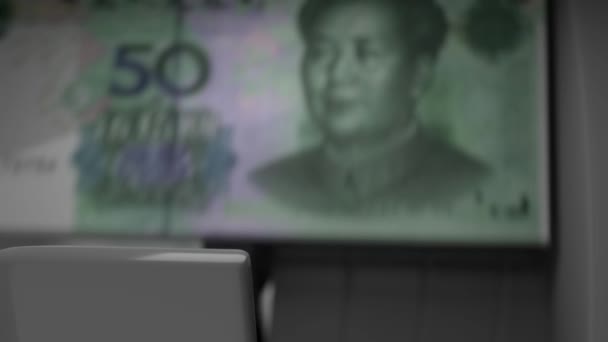 Китайських Юаней Готівкою Виведення Готівки Банкомату Фінансова Операція Банківському Терміналі — стокове відео