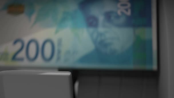 200 Israeli Shekels Cash Dispenser Withdrawal Cash Atm Financial Transaction — ストック動画
