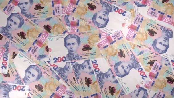 200 Ukrainian Hryvnia Money Composition Financial Background Many Banknotes Wads — 图库视频影像