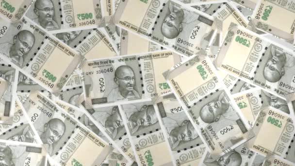 500 Индийских Рупий Финансовый Фон Много Банкнот Пачек Денег Концепция — стоковое видео
