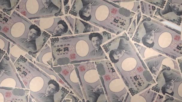 1000 Japanese Yen Money Composition Financial Background Many Banknotes Wads — Video Stock