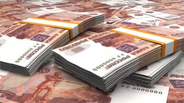 5000 Russian rubles money composition. Financial background. Many banknotes and wads of money. Business or economy concept. Cash.