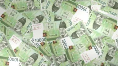 10000 South Korean won money composition. Financial background. Many banknotes and wads of money. Business or economy concept. Cash.