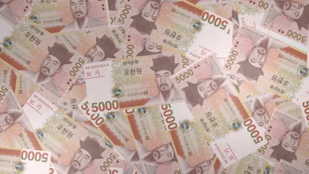 5000 South Korean Won Money Composition Financial Background Many Banknotes — 图库视频影像