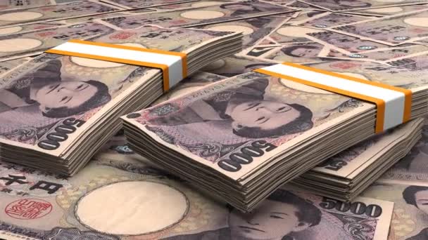 5000 Japanese Yen Money Composition Financial Background Many Banknotes Wads — Video Stock